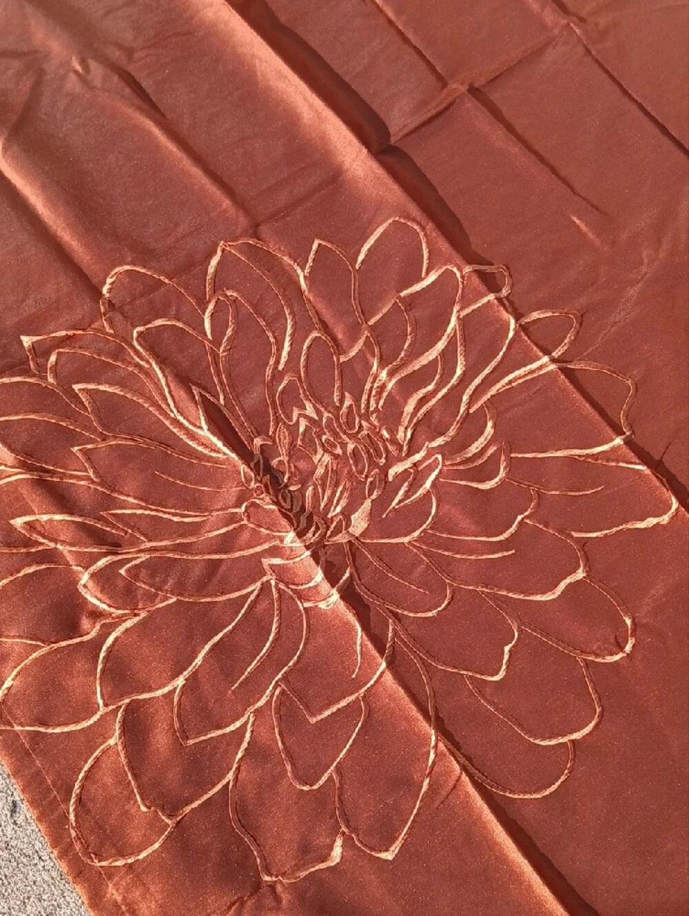 Copper Brown Floral Embroidered Curtain Panels Set of 4